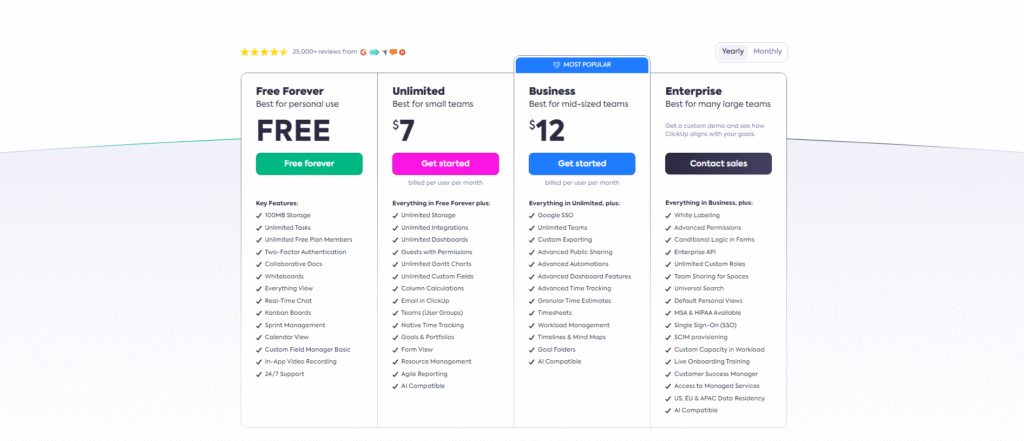 Clickup Pricing Yearly
