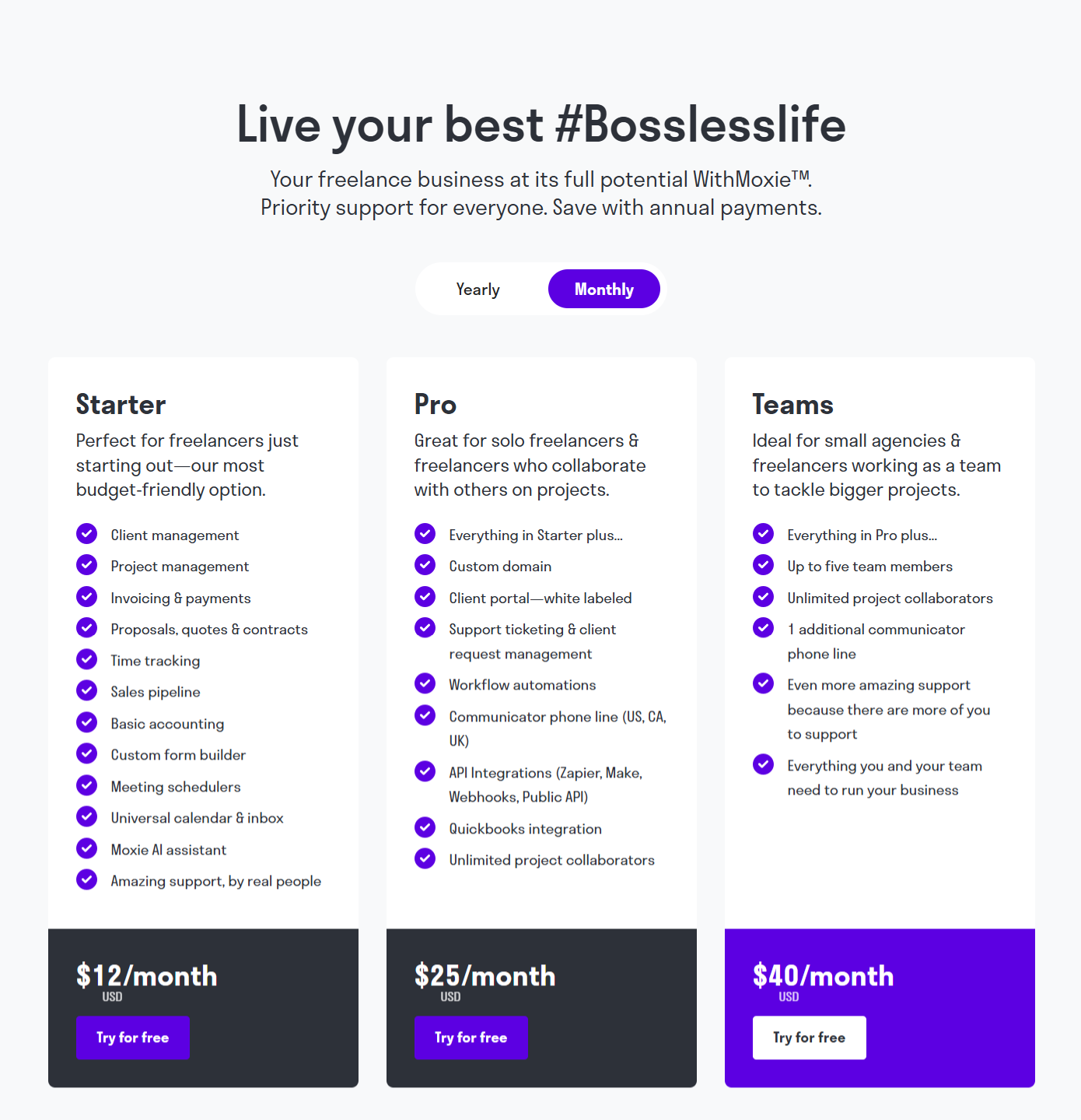 Moxie pricing