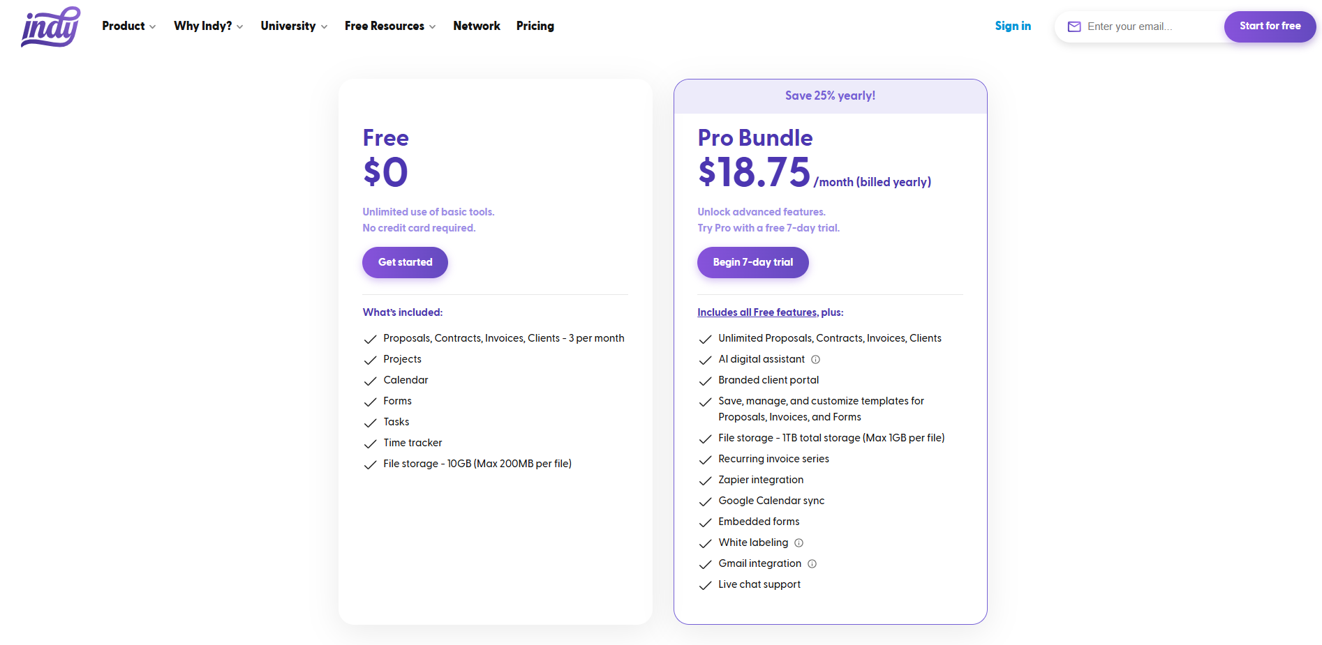 Indy Pricing