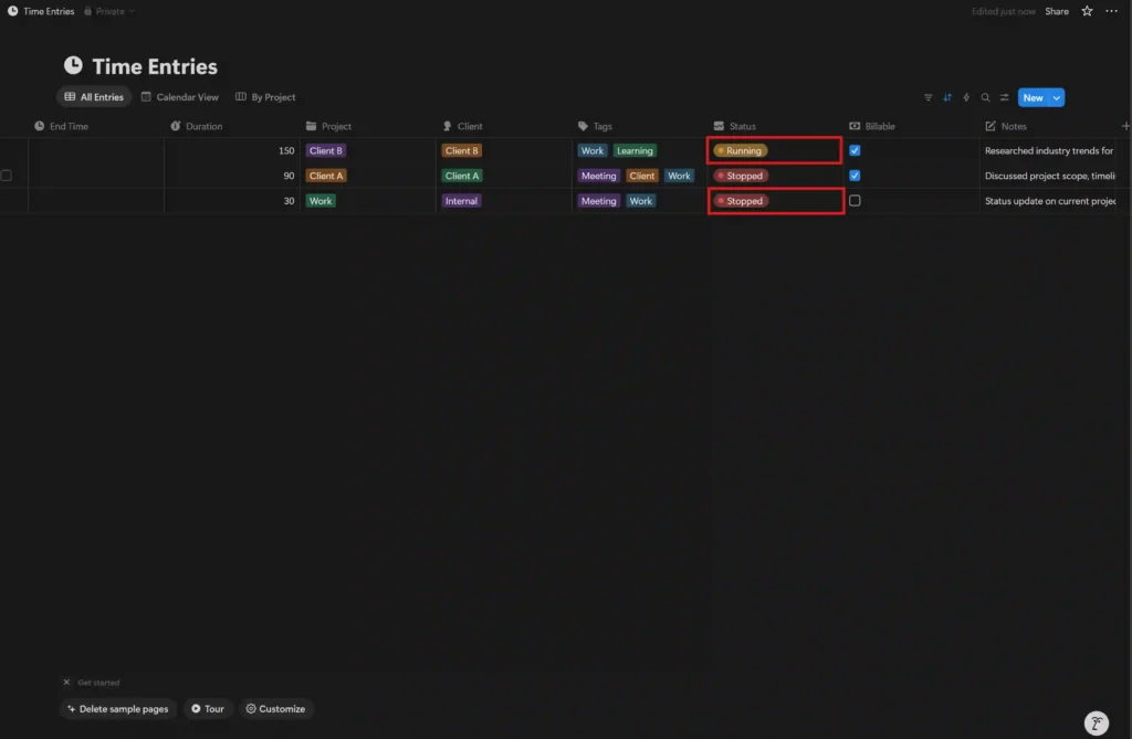 Time entries 2