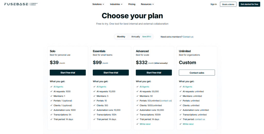 Fusebase pricing