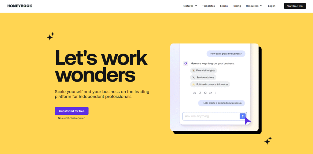 Honeybook Homepage