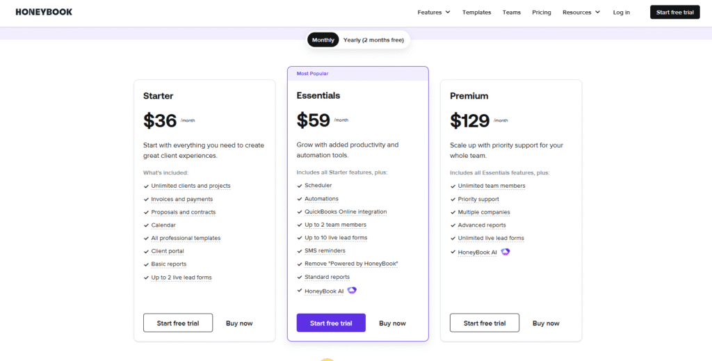 Honeybook Pricing