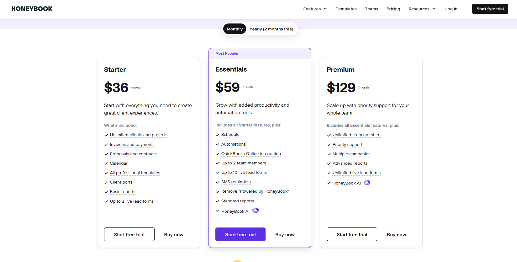 Honeybook Pricing