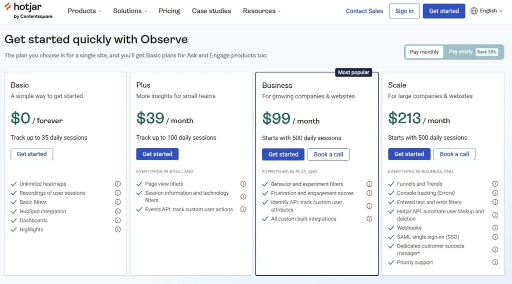 Hotjar pricing
