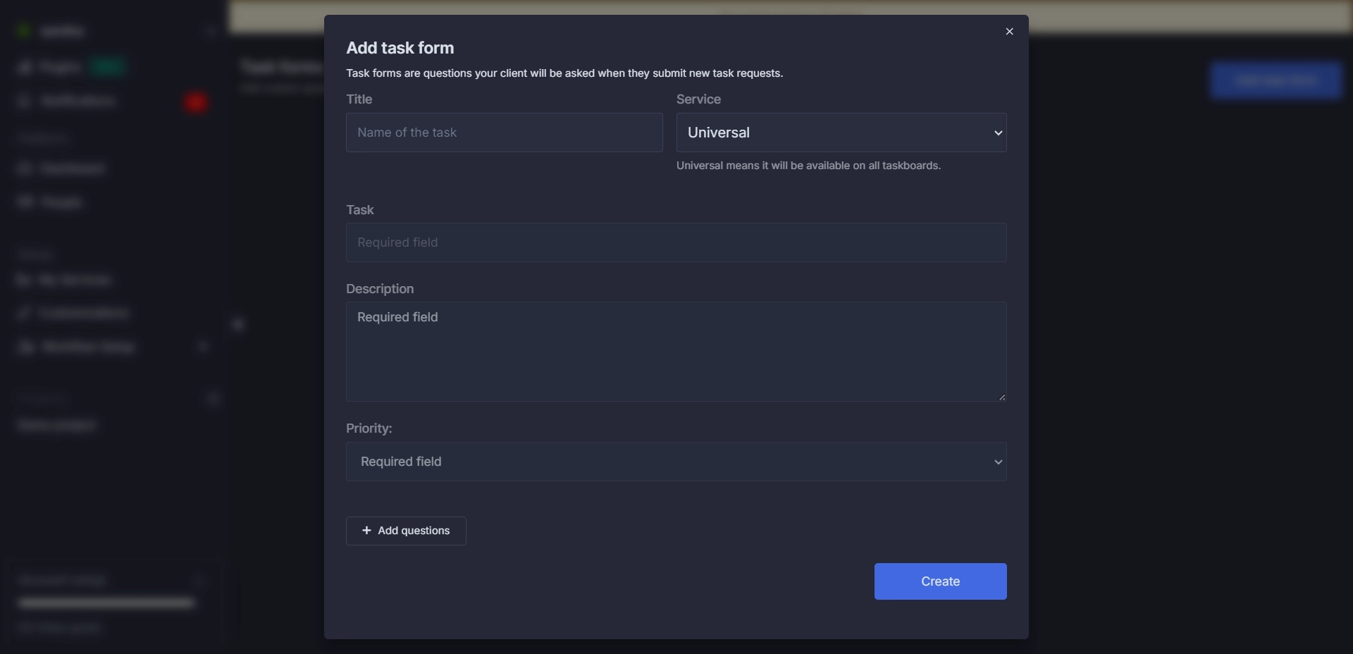 Queue Task Form