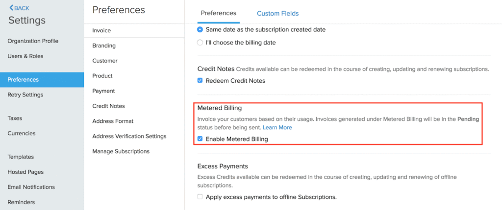 Zoho Billing metered billing